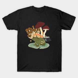 Vintage anime frog under mushrooms T-Shirt